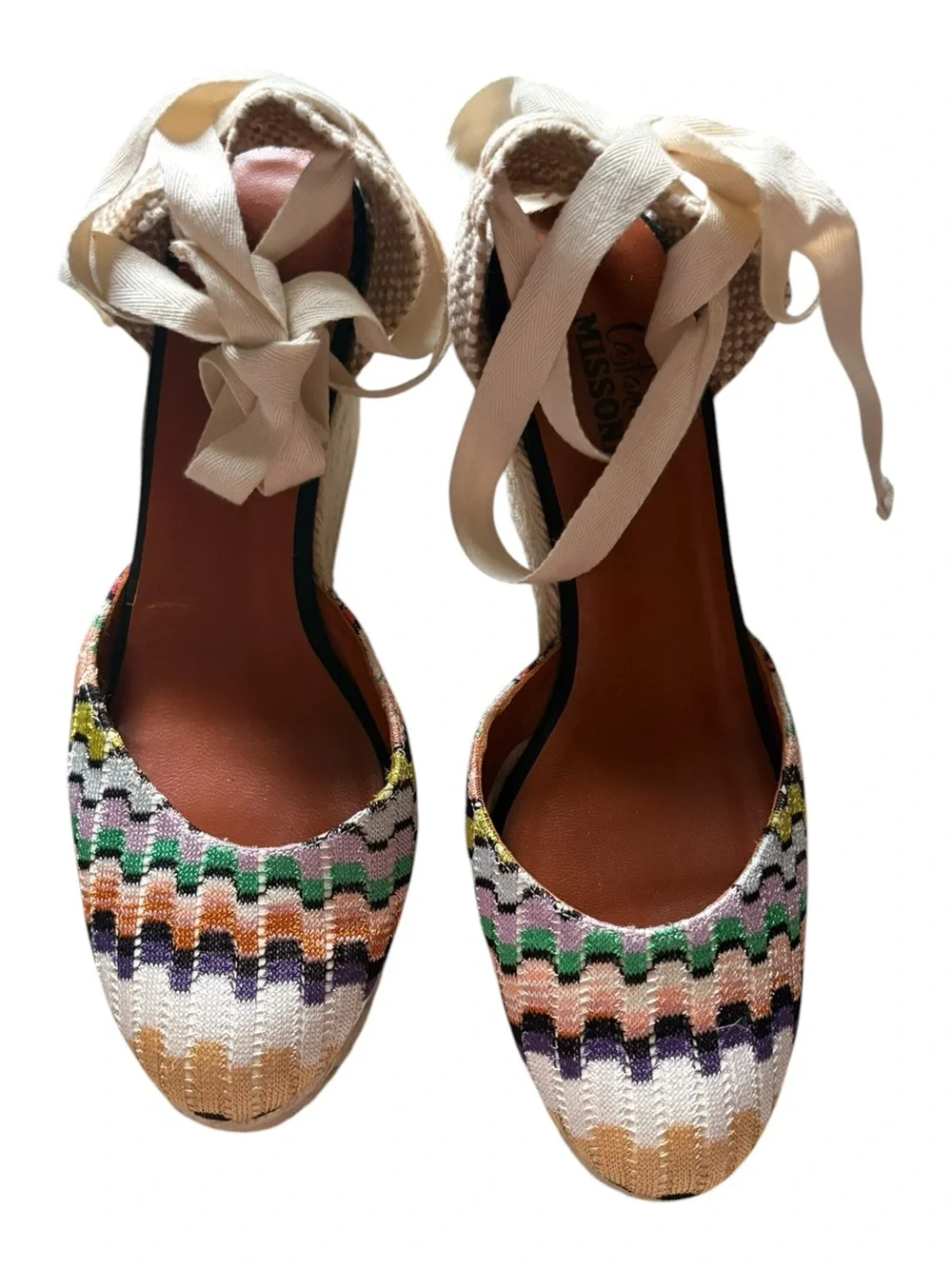Castañer x Missoni Multicolor Embroidered Espadrille Wedges Ankle Ties, EU 40